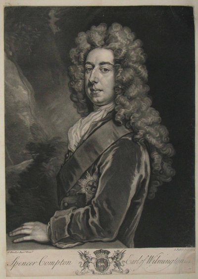 Spencer Compton, Earl of Wilmington, Druck von John Faber, 1734 (Mezzotinto) von Godfrey Kneller
